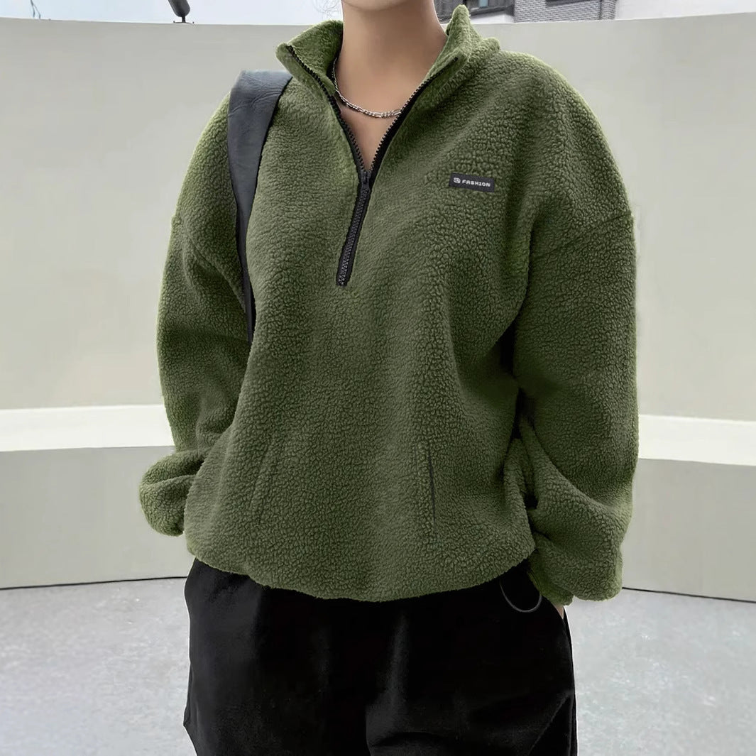 Grön fleece jacka med lång ärm – stilren och bekväm vardagsjacka