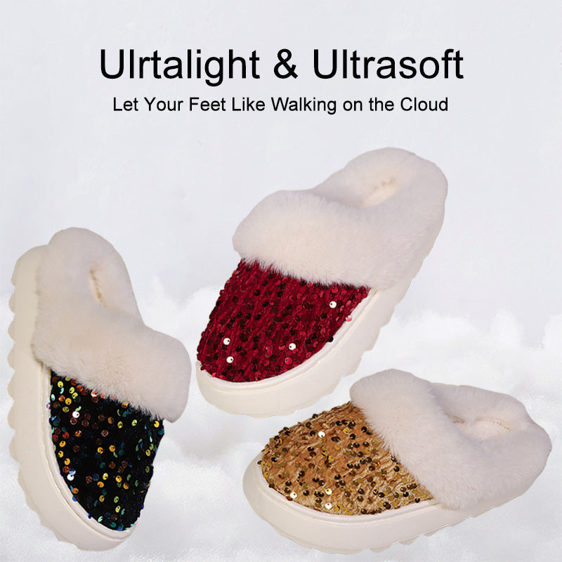 Plush Slippers with Sequins – Warm and Comfortable
