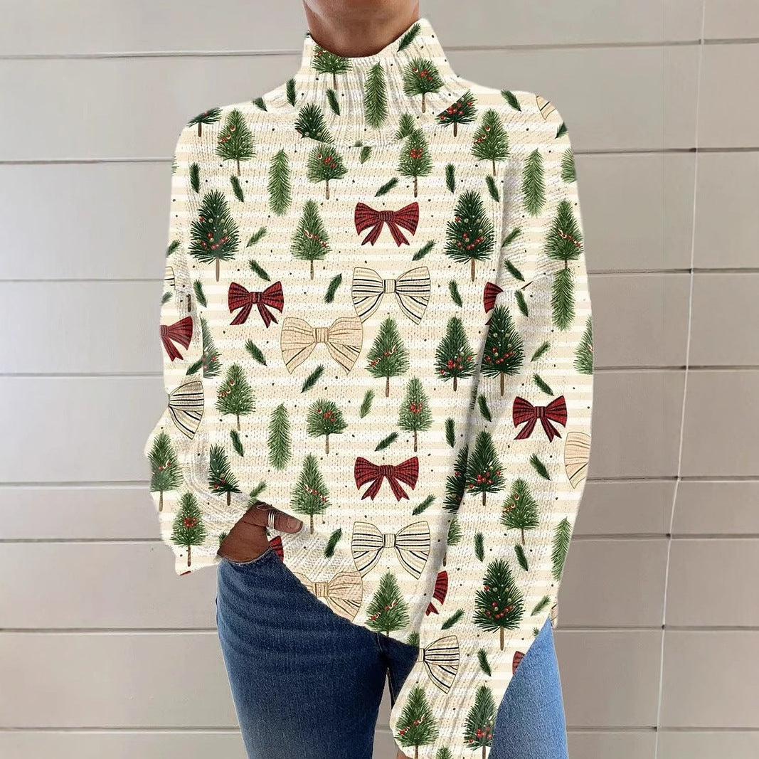 Stickad sweater med målade motiv och milda färger Upp till 5XL