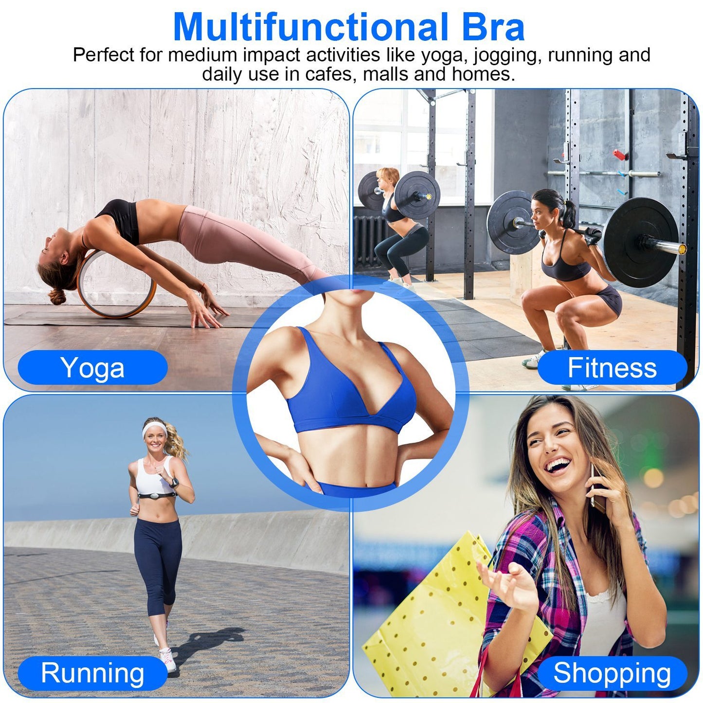 Comfortable sports bra with V-shaped back 