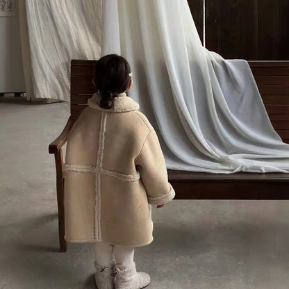 Girls' Cotton/Wool Jacket – Mid-Length with Single Breasting 