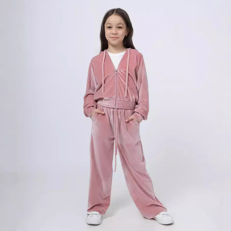 Girls' soft set - sporty velvet sweatshirt