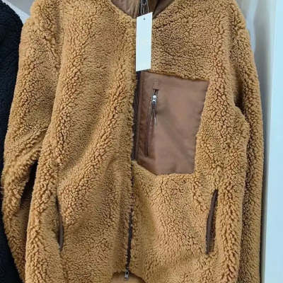 Couple's Autumn And Winter New Loose Zip Windproof Lamb Wool Coat For Women