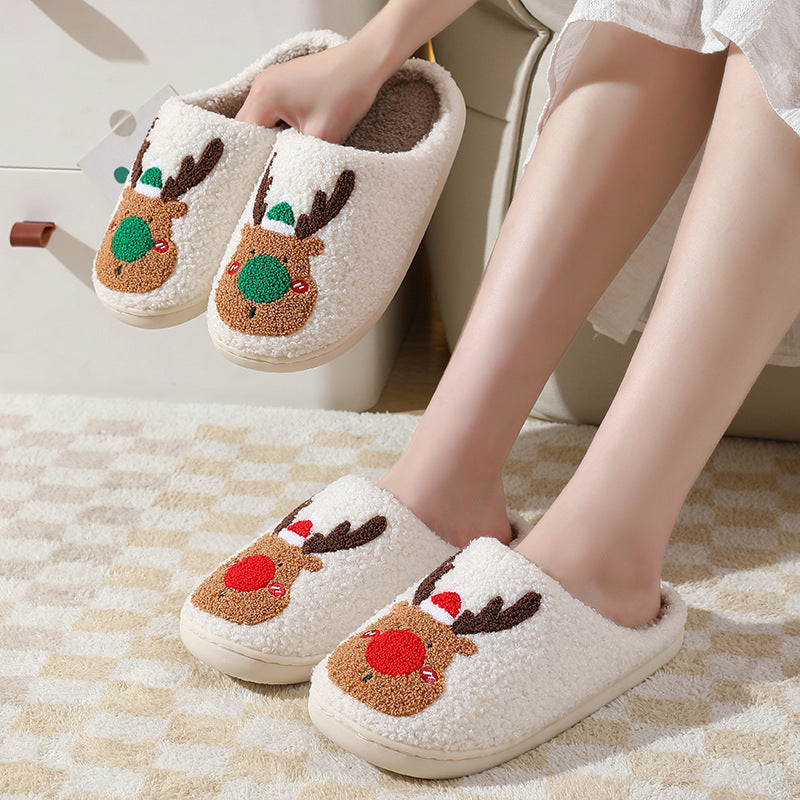 Winter slippers with Christmas motif - Non-slip warm and soft reindeer slippers