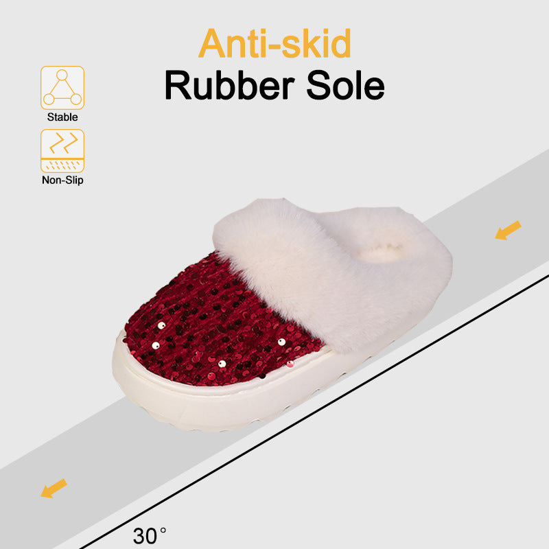 Plush Slippers with Sequins – Warm and Comfortable