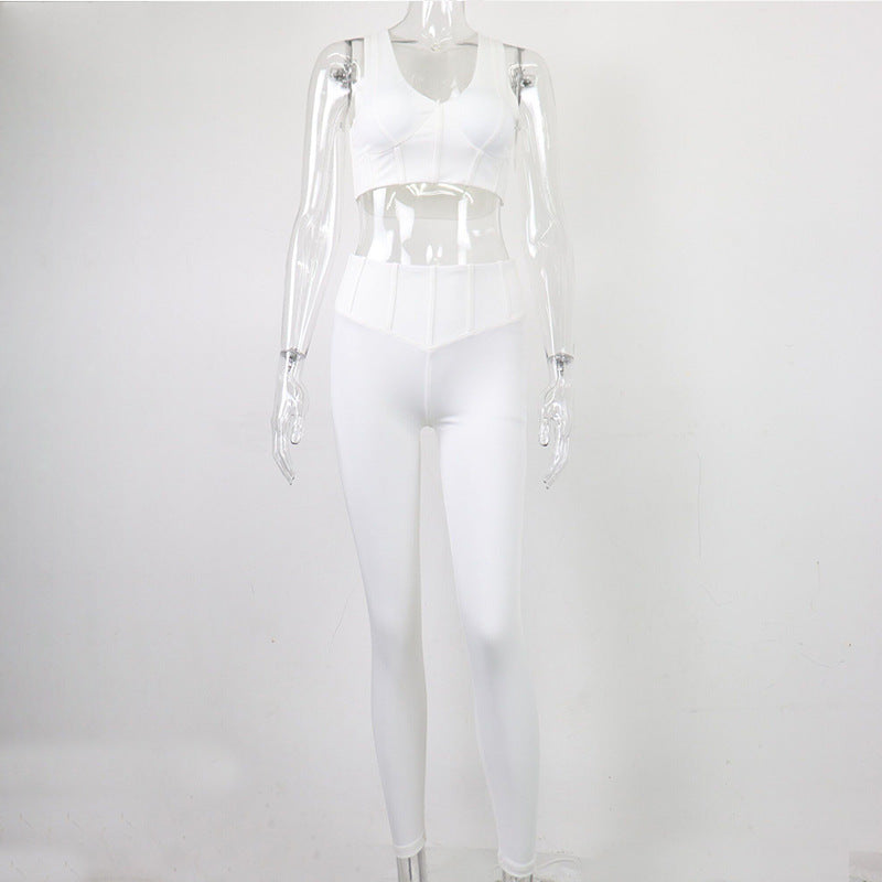 Tvådelat yogaset – linne med V-ringning & formande leggings