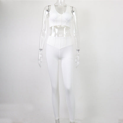 Tvådelat yogaset – linne med V-ringning & formande leggings