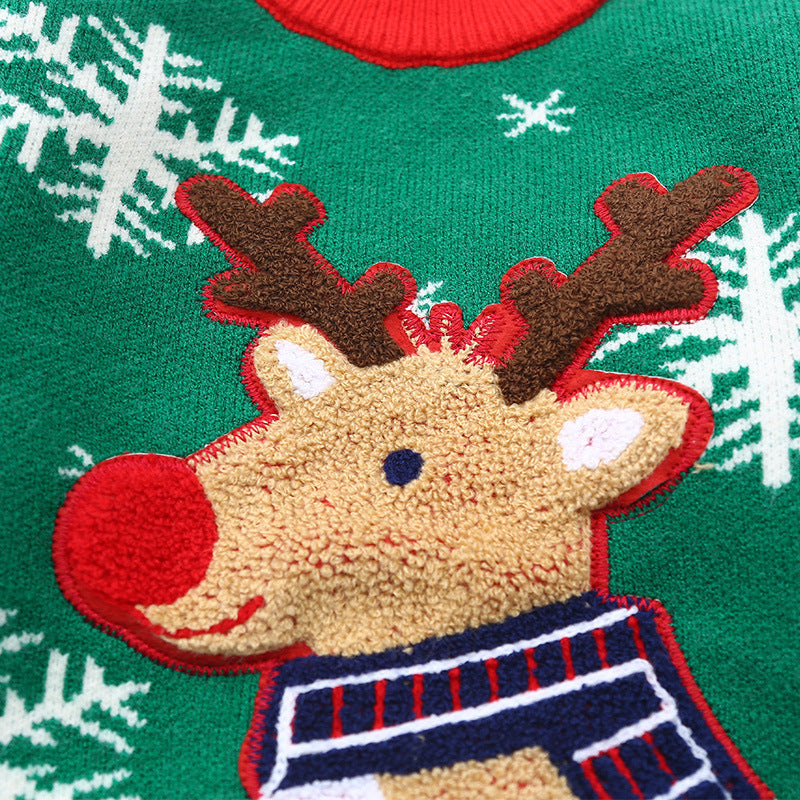 Tjock vadderad jultröja för barn med renmotiv