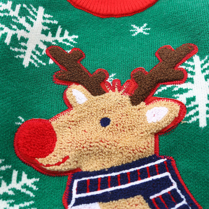 Tjock vadderad jultröja för barn med renmotiv