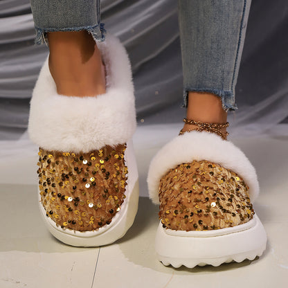 Plush Slippers with Sequins – Warm and Comfortable