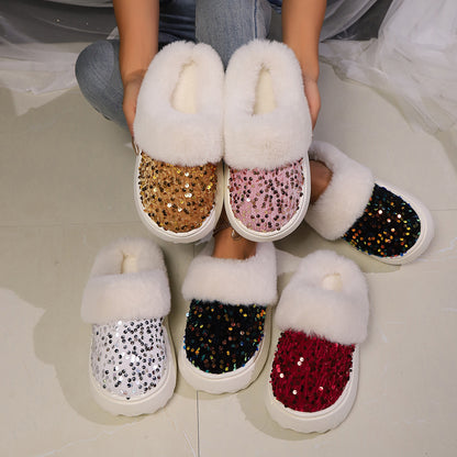 Plush Slippers with Sequins – Warm and Comfortable