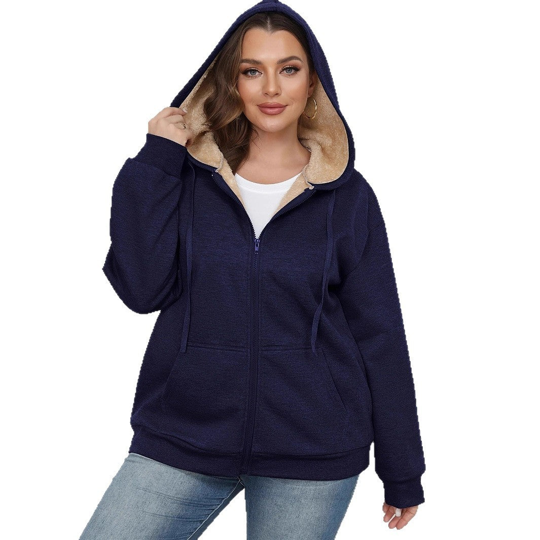 Warm Plush Hoodie Coat Women's Zipper
