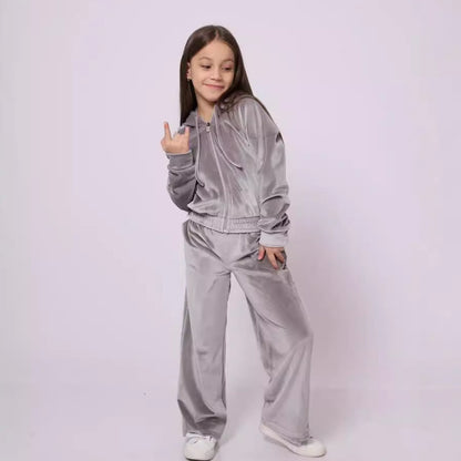 Girls' soft set - sporty velvet sweatshirt