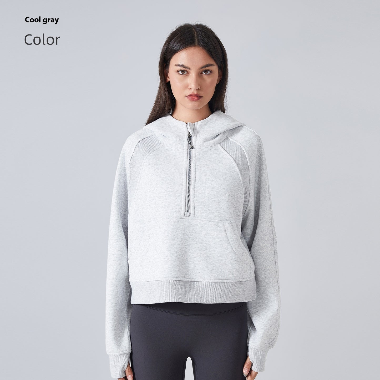 Fleecefodrad hoodie med halv dragkedja