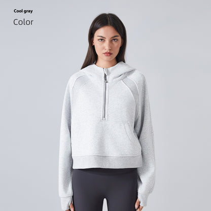 Fleecefodrad hoodie med halv dragkedja