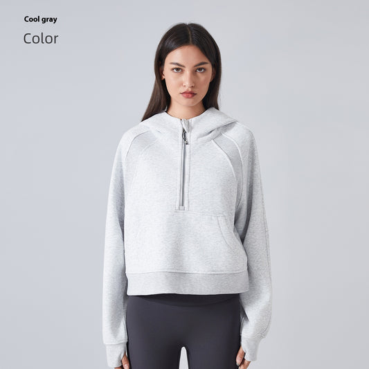 Fleecefodrad hoodie med halv dragkedja