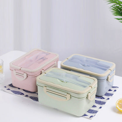 Lunch Box With Spoon And Chopsticks Can Microwave Three-grid Lunch Box