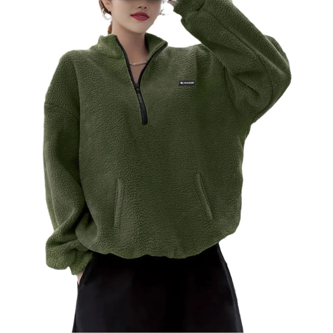 Grön fleece jacka med lång ärm – stilren och bekväm vardagsjacka