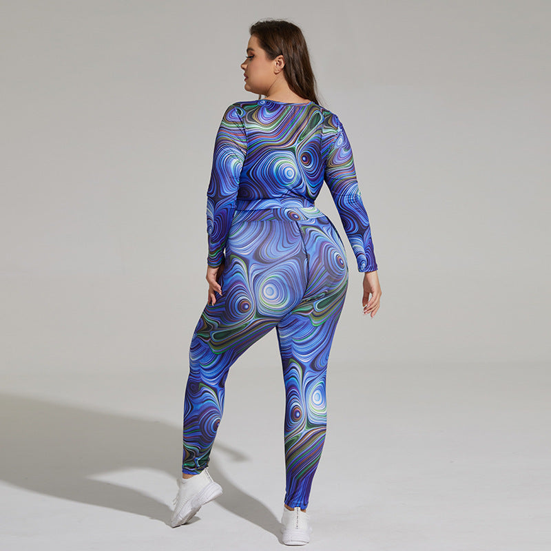 Plus size yogaset – luftigt träningsset med tryck & banddetalj