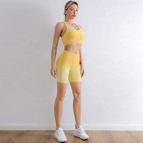 2021 Sports Set Women Gradient Fitness Yoga Tracksuit Gym Jogging