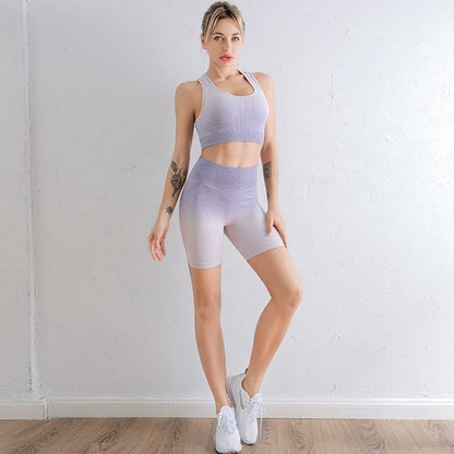 2021 Sports Set Women Gradient Fitness Yoga Tracksuit Gym Jogging