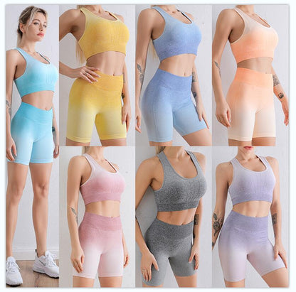 2021 Sports Set Women Gradient Fitness Yoga Tracksuit Gym Jogging